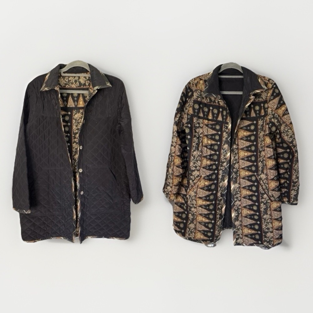 Vintage Koos of Course 100% Silk Reversible Quilted Jacket Boho Artsy Sz Small